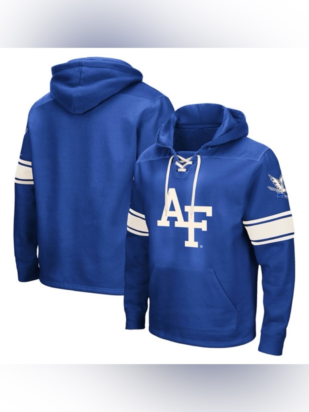 Colosseum Air Force Falcons 2.0 Lace-Up Pullover Hoodie. Blue/White. Medium.